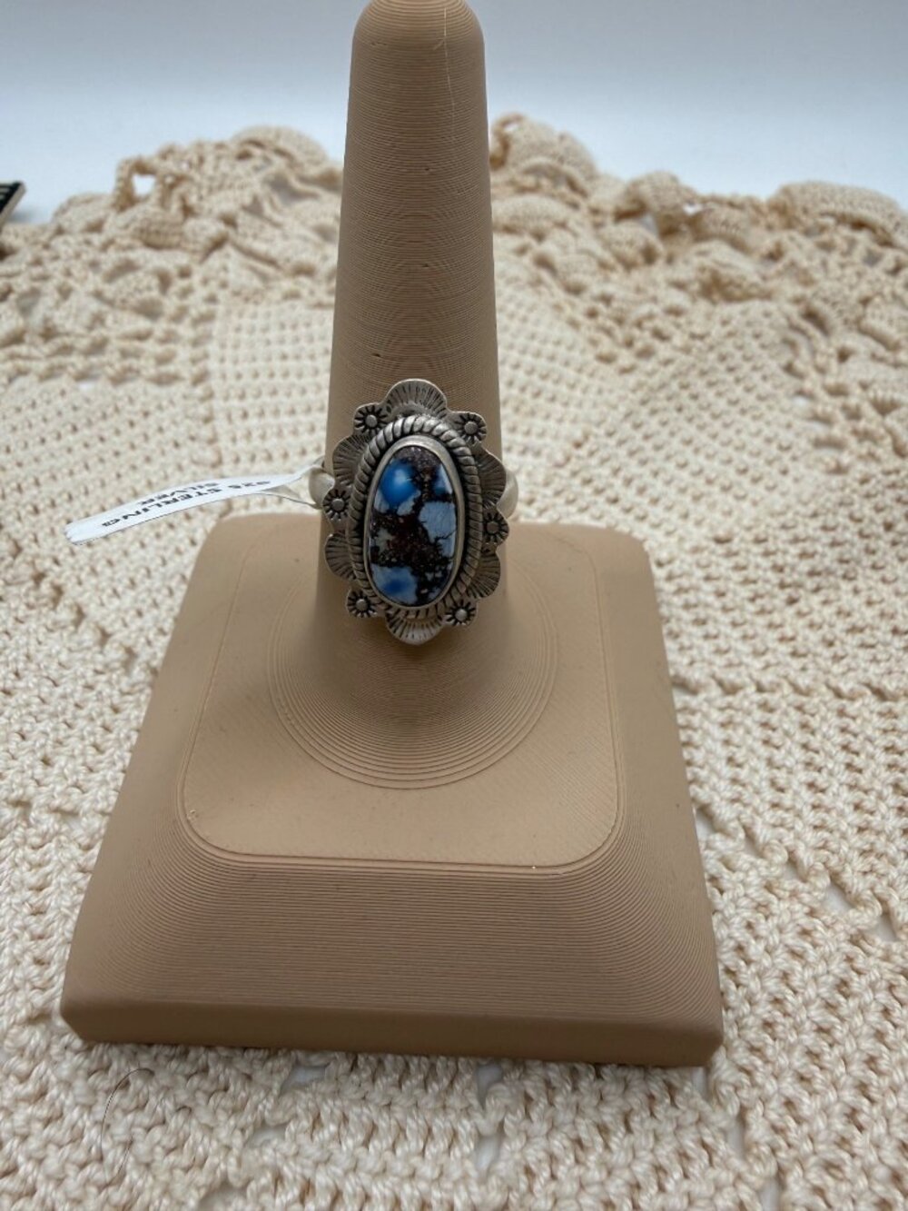 Golden Hill Turquoise Intricate Sterling Silver Handcrafted Ring Adj Rustic Boho
